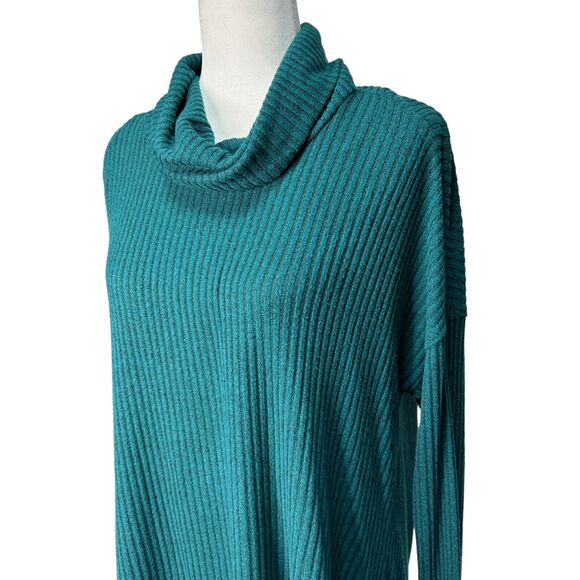 SATURDAY SUNDAY Womens XS / S Oversized Cowl Neck Ribbed Plush Knit Top Teal - Picture 4 of 10